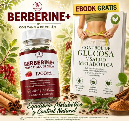 Berberina 1200 mg + Canela de Ceilán | Control de Glucosa + eBook Free
